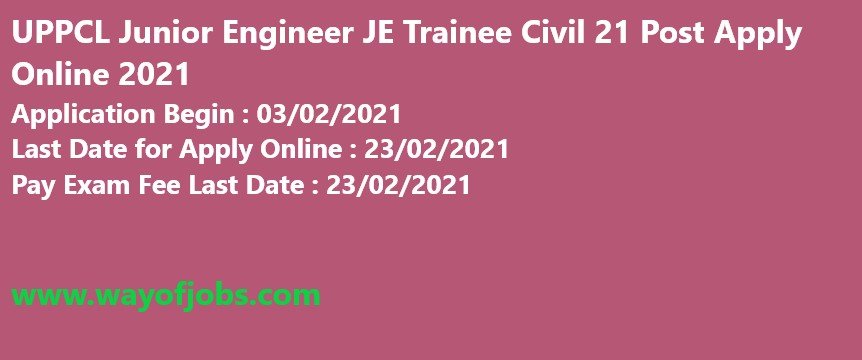 UPPCL Junior Engineer JE Trainee Civil 21 Post
